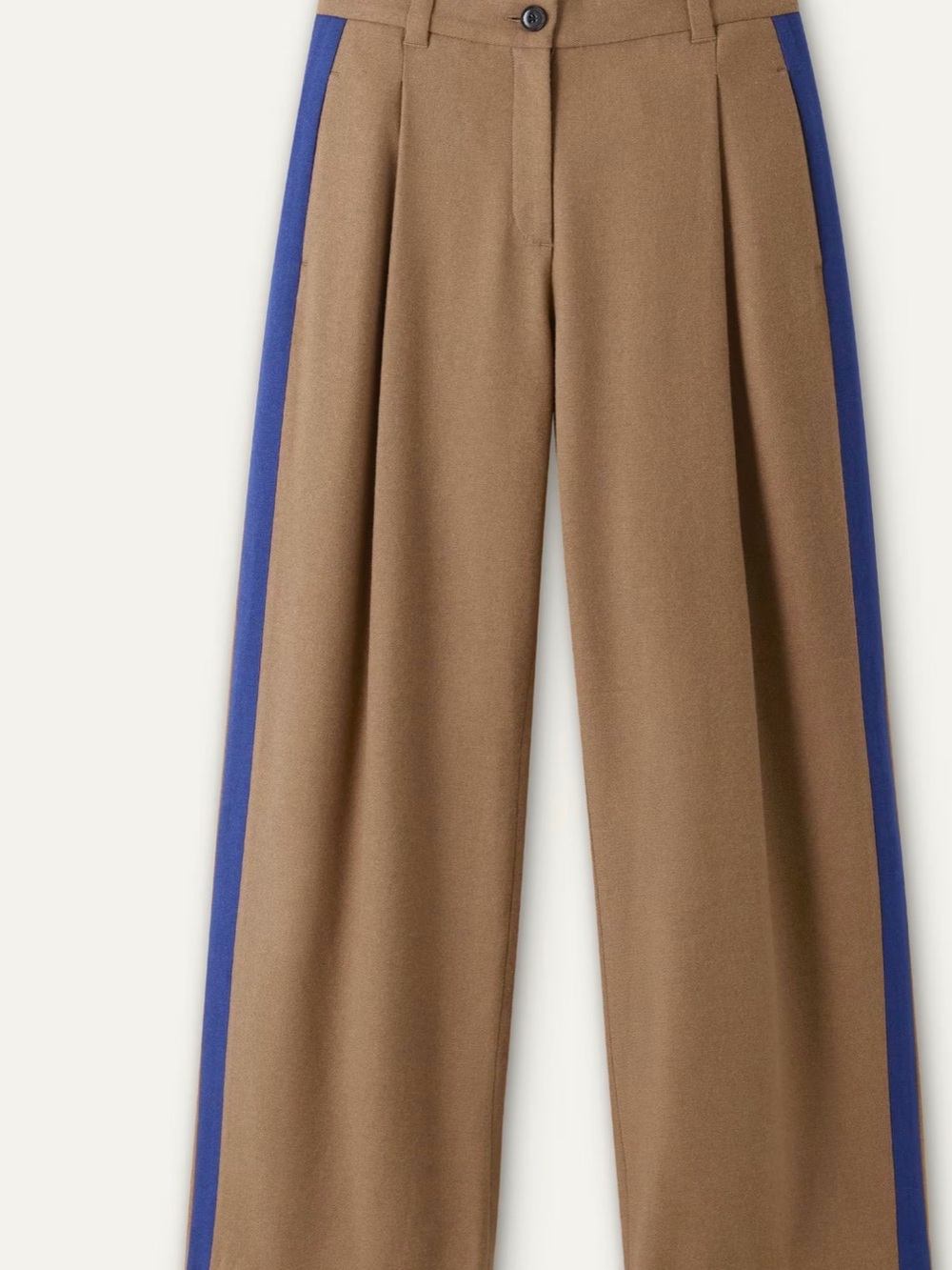 ME+EM Camel Wide-Leg Trousers with Navy Side Stripes